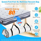 Mattress Vacuum Bag Queen/Full/Full-XL Space Saver Mattress Vacuum Seal Bag with Straps for Moving Double Zip Seal Reusable Mattress Compression Vacuum Storage Bags