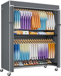 P8C Max Heavy Duty Clothes Rack（With Extended Width Design） Rolling Clothing Racks for Hanging Clothes with Lockable Wheels，51.2" W x 15.8" D x 80.5" H，Load 700LBS，Black Rack with Grey Cover