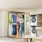 Heavy Duty Rolling Garment Rack 3 Tiers Adjustable Wire Shelving Clothes Rack with 3 Rods and Side Hooks,Storage Closet Clothing Rack Black 15.7" D x 43.3" W x 76.5" H