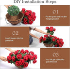 Hananona 2 Set Artificial Red Geraniums Flowers for Outdoors with Hanging Baskets, 2 Hanging Planters with 12 Pcs Red Geranium Flowers for Christmas Front Porch Garden Patio Home Decor (2, Red)