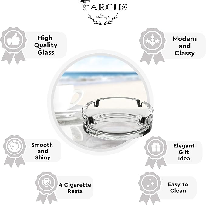 Fargus Glass Ashtrays for Cigarettes, Portable Decorative Modern Ashtray for Home Office Indoor Outdoor Patio Use, Fancy Cute Cool Ash Tray, Pack of 2 (Clear)