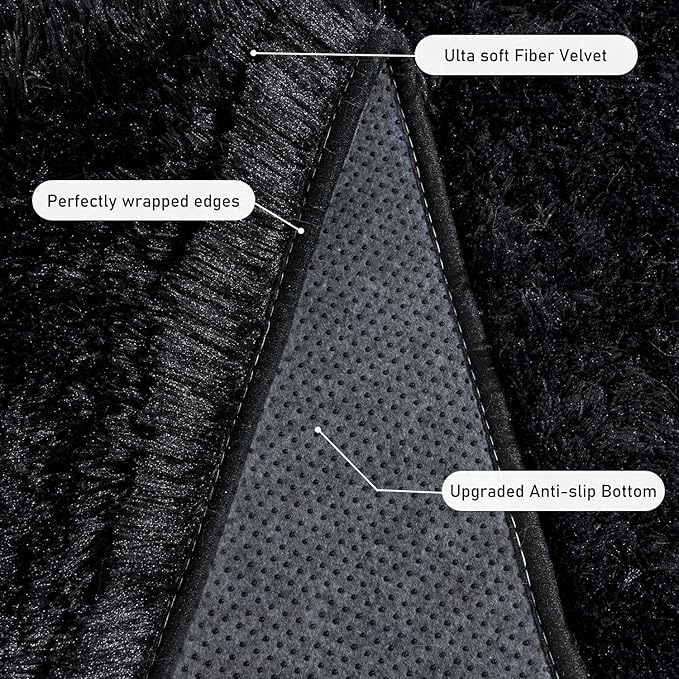 Black Runner Rug for Bedroom Hallways, 2x6 Fluffy Throw Area Rugs Non Slip for Bedside Dorm, Long Soft Shag Carpet for Nursery Living Room