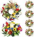 6 PCS Small Spring Floral Kitchen Cabinet Wreath Mini Artificial Sunflowers Daisy Wreath for Front Door with Burlap Ribbon Wide Flower Hanging Farmhouse Wreaths for Porch Wall Window Decor
