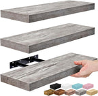 Sorbus Floating Shelves for Wall – 16 Inch Floating Shelf for Kitchen, Bedroom, Living Room, Bathroom, Home & Wall Decor - Mounted Bathroom Shelves with Invisible Brackets (Grey, 3 Pack)