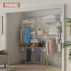 5-8 Ft Closet Organizer System, White Adjustable Custom Metal Wire Shelving Wall Mounted, Expandable Organization and Storage Shelf Kit with Hanging Rods