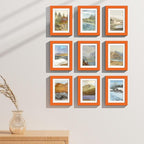 Vittanly 5x7 Picture Frames Set of 9, Shatter Resistant Plexiglass, Display 4x6 Pictures with Mat or 5x7 without Mat, Photo Frames for Wall or Tabletop, Engineered Wood, Orange