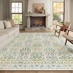 Washable 8x10 Area Rug - Light Green Oriental Design for Living Room, Bedroom, Dining Room & Under Kitchen Table - Stain Resistant, Non-Slip Large Rug