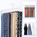 Upgraded Tie Rack Hanger with 20 Foldable Metal Hooks, Space Saving Necktie Organizer for Men – Large Capacity Tie and Belt Wooden Hanger for Closet - White