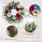 24 Inch Patriotic Wreaths for Front Door, 4th of July Wreaths for Front Door, Peony Eucalyptus Patriotic Summer Flag Wreath Handcrafted Memorial Day Artificial Flowers Wreath for Indoor and Outdoor