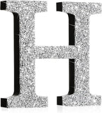 Qunclay 8'' Silver Crystal Diamond Bling Letters Crushed Diamond Decoration Wooden Glitter Letter with Screw and Hooks Rhinestone Gift for Wedding Y2k Mcbling Bedroom Wall Decor (Letter H)
