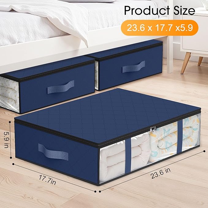StorageRight Under Bed Storage Bags 10 Pack, 40L Large Clothes & Comforter Storage Containers with Clear Window, Breathable Fabric Organizer for Blankets, Bedding, Seasonal Clothing, Blue