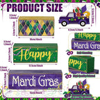 Lineshading 4 Pcs Mardi Gras Decorations Mardi Gras Table Centerpieces Wooden Truck Purple Golden Green Carnival Tiered Tray Decor Truck Block Signs for Masquerade Party Home Office Carnival Decor