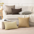 MIULEE Pack of 2 Corduroy Decorative Throw Pillow Covers 12x12 Inch Soft Boho Striped Pillow Covers Modern Farmhouse Home Decor for Sofa Living Room Couch Bed Light Brown