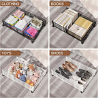 Under Bed Storage with Wheels, Foldable Metal Mesh Underbed Storage Container Bins, Tool-free Assembly Clothes Drawer Organizer, 2Pack