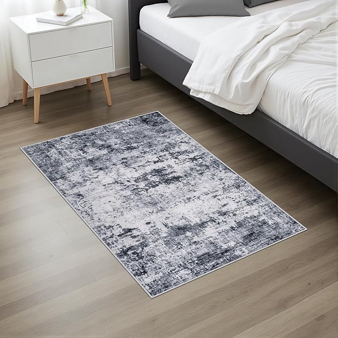 Washable Area Rug 2x3 Entryway Rug: Washable Modern Abstract Soft Thin Rug Indoor Floor No Slip Stain Resistant Carpet for Bedroom Dining Room Farmhouse Nursery Home Office - Grey