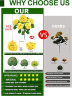 Artificial Geraniums Flowers for Outdoors Spring Decor, 4 Bundles UV Resistant Fake Geraniums Flowers Silk Faux Plants for Home Planter Gardens Table Patio Porch Indoor Cemetery Summer Decor(Yellow)