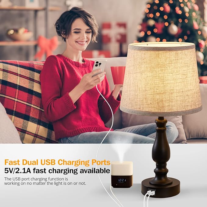 EJIAXIN Table Lamps Set of 2, Bedside Nightstand Lamps with USB Charging Ports,Dimmable Touch with Linen Fabric Lampshade, Modern Small Lamp for Bedrooms, Living Room (Bulbs Included)