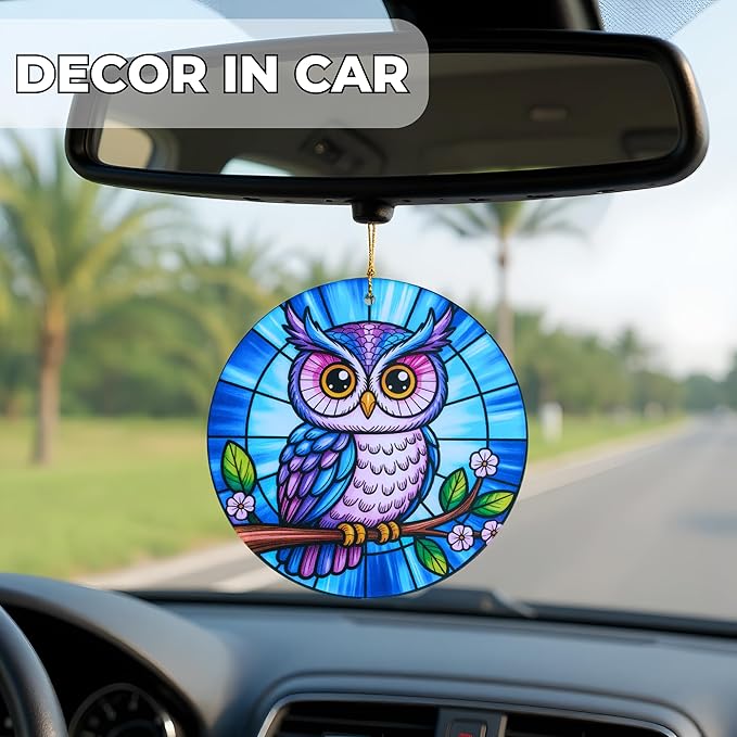 Owl Christmas Ornaments 2025 Stained Glass Effect Acrylic Hanging Gift, for Women, Owl Ornaments for Tree Windows, Ornaments for Christmas Trees Holiday Gifting, Thanksgiving Gift