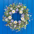22 Inches Summer Wreath Rustic Summer Wreaths for Front Door Spring Flower Wreath Farmhouse Spring Floral Wreaths with Blue Phalaenopsis Orchid for Window Wall Porch Indoor Decoration