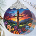 Cross Spring Flower Stained Glass Orament - Christmas Ornament - Christmas Decorations for Tree - Holiday Present ldeas - Gift Exchange
