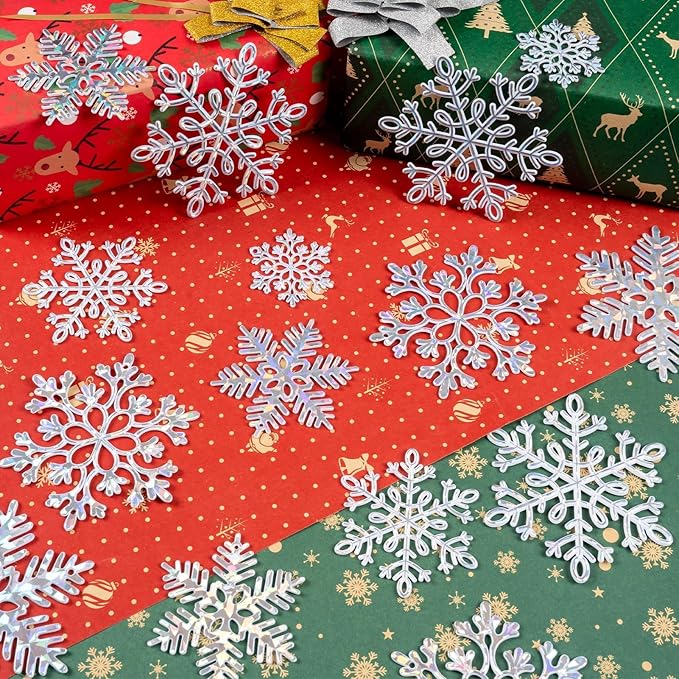 36 Pack Christmas Ornaments Snowflakes Decorations - Iridescent Plastic Snowflakes Hanging Decorations for Winter Holiday Christmas Birthday Party Decoration Supplies