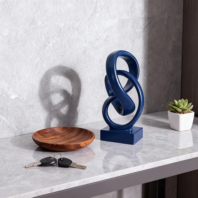 DOVDOV Abstract Blue Knot Sculpture, Geometric Decorative Statue, Blue Decor for Living Room Coffee Table Bookshelf Top, Office TV Cabinet Entryway Table Top Decor.