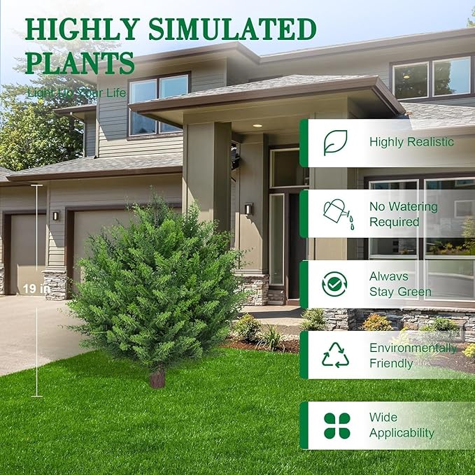 Artificial Set of 2 Cedar Topiary Ball Trees 22" for Outdoors with Ground Spike, UV Resistant Faux Cypress Plants into Anywhere, Evergreen Shrubs Bushes for Room Front Porch Garden Backyard Decor