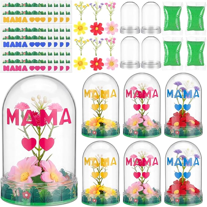 Newtay 12 Sets Mother's Day Flower Snow Globe Craft Kits with Artificial Flower Stickers Clay DIY Plastic Globe Kit Art Activity Project for Home Spring Party Supplies