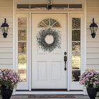 Blue Wildflower Wreath with Berries, 26 Inch Handmade Spring Summer Decoration for Front Door Wall Wedding Party, Indoor/Outdoor Artificial Floral Wreath (Navy Blue)