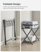 SONGMICS Luggage Racks for Guest Room, Set of 2, Suitcase Stand with Storage Shelf, Steel Frame, Foldable for Easy Storage, Hotel, Bedroom, Slate Gray URLR003G02