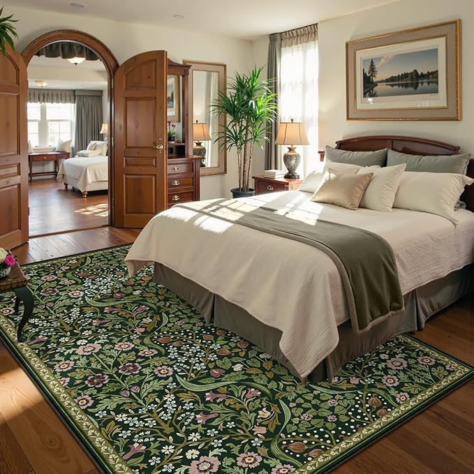 Moynesa Floral 6x9 Area Rugs, Washable Green Rugs for Living Room, Boho Large Soft Bedroom Rug, Non Slip Ultra Thin Botanical Indoor Floor Carpet for Dining Room Home Office, Green