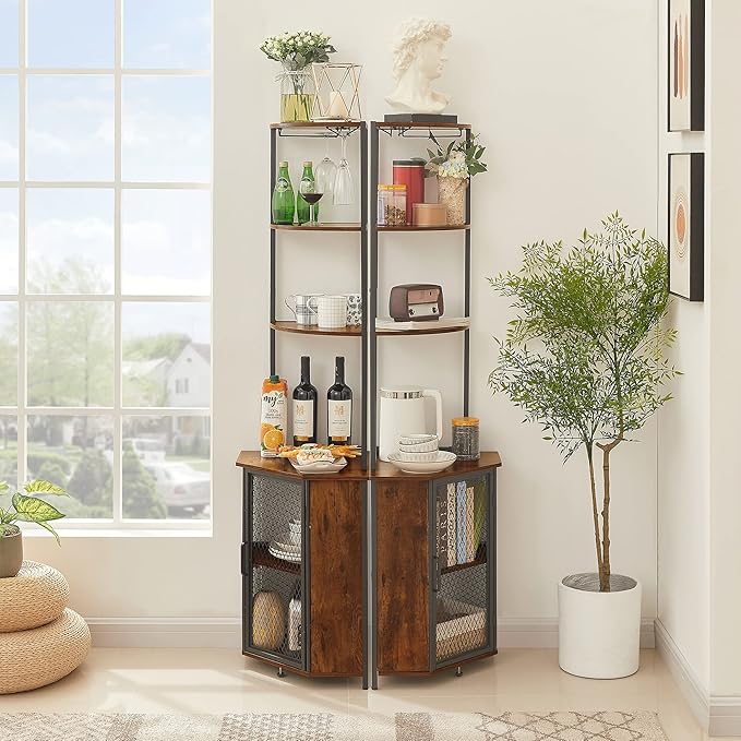VECELO Corner Cabinet, Tall Storage Shelf, Bookshelf Display Shelves Rack for Living Room, Kitchen, Balcony, Small Space