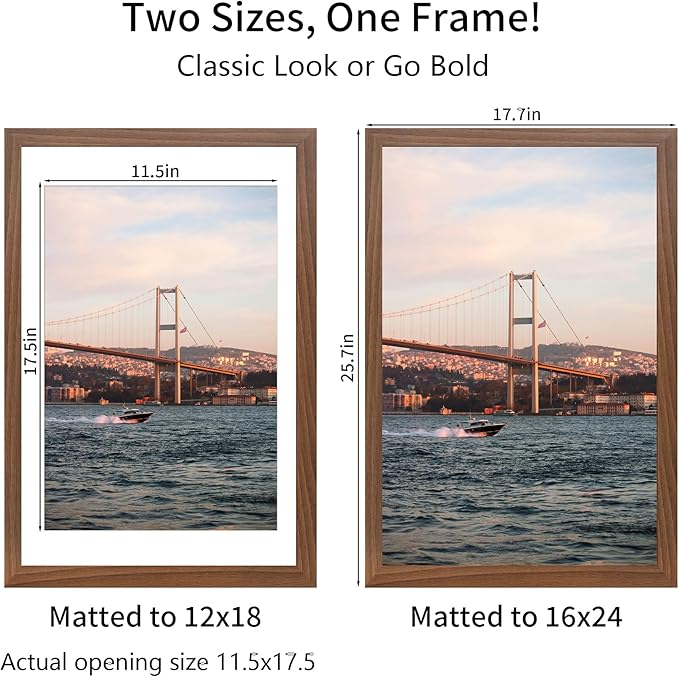 16x24 Picture Frame Brown Set of 3, Display Pictures 12x18 with Mat or 16 x 24 Without Mat, Poster Frames 16x24 Poster Frames for Wall Hanging Horizontal and Vertical