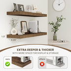 Acovy 72 Inch Floating Shelves, 3D Textured Wood Grain, 72"x9.25"x1.5" Inch Deep Floating Shelves for Wall, Wooden Shelves for Bathroom, Bedroom, Living Room, Brown, 1 Piece