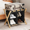 Luggage Rack for Guest Room, Folding Suitcase Stand with Fabric Storage Shelf, Upgraded Bamboo Luggage Holder, Steel Foldable Luggage Stand for Guest Room, Bedroom, Hotel, Natural