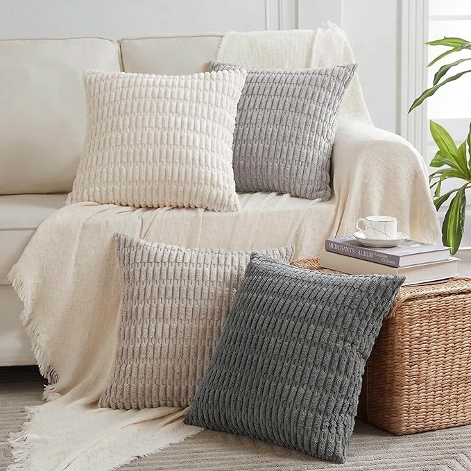Fancy Homi 4 Packs Decorative Throw Pillow Covers for Living Room Couch Bed, Modern Farmhouse Boho Home Décor Accent Cushion Case, 26" x 26", Grey Series