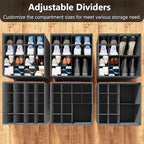 SUOCO 2 Pack Shoe Organizer for Closet, Fits up to 32 Pairs, Small Space Shoe Storage Boxes Bins Containers w/Adjustable Dividers and Clear Top, Grey