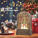 Christmas Snow Globe Lantern,Christmas Decorations Indoor for Home,with 6 Hour Timer Musical Snow Globes,Battery Or USB Powered Swirling Glitter Lantern Christmas Decor Gifts,Snowman Family