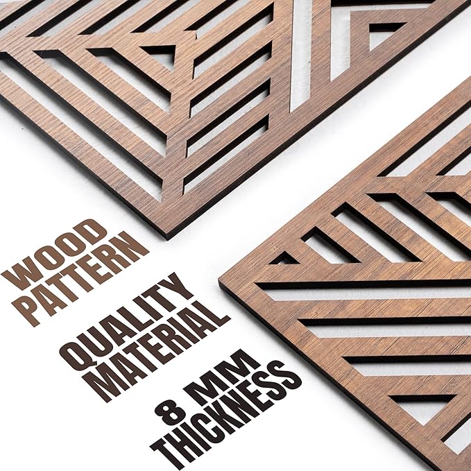 qmmp Modern Wooden Wall Sculptures - Set of 3 - Home Decor Accent - Large Wall Art for Living Room, Bedroom, Office - Easy Installation (Walnut, Medium - Direction)