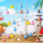HyDren 40 Pcs Summer Tree Ornaments 1.2 Inch Mini Summer Hanging Tree Decorations Coconut Dot Wave Stripe Flamingo Ornaments Tropical Party Decor for Home Luau Holiday Decorative Supplies