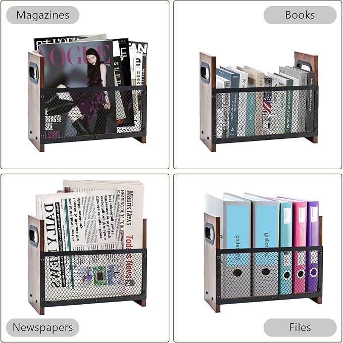 Magazine Holder, Desktop Magazine Rack File Holder Organizer Rustic Storage Basket for Magazines, Books, Newspapers, Tablets (Small)