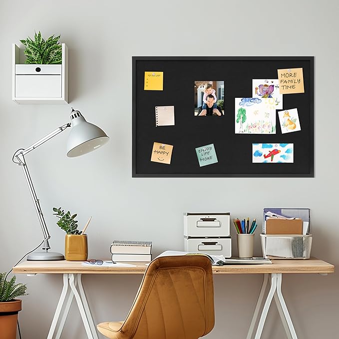 DAHAPYBOO Cork Board with Linen Black,Bulletin Board 36"x24",Corkboards for Office Home School Message Board or Vision Board Decoration.