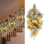Lyrow 4 Pcs Cordless Prelit Christmas Artificial Swags 24" Xmas Stairway Swag Teardrop Trim Christmas Staircase Decoration Battery Operated Garland Indoor Outdoor Railing Decor (Chic Style)