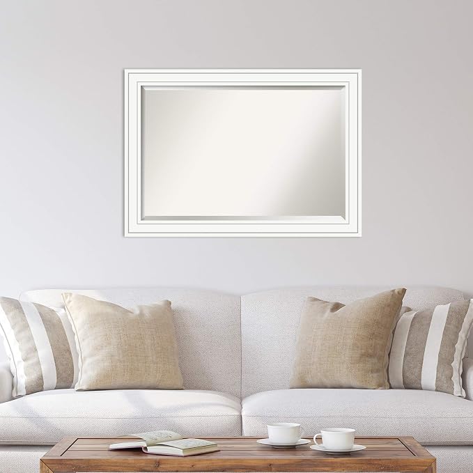 Amanti Art White Wall Mirror 29x41 Craftsman White Rectangle Bathroom Mirror for Wall Decor Living Room, Large Casual Wood Frame, Hangs Horizonally and Vertically, Bathroom Decor, Beveled Edge