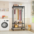 FUTASSI P6 Medium Rolling Clothes Rack Heavy Duty, Clothing Racks for Hanging Clothes, Freestanding Garment Rack with Wheels, Portable Closet Rack Max Load 370 LBS, 30''W x 14''D x 77.6''H, Black
