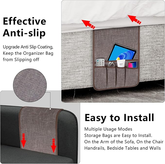 Armchair Caddy Remote Control Holder, Couch Caddy Gifts for Seniors Bed Caddy Tv Remote Holder with 5 Pockets for Key Glasses Phone Magazine Holders