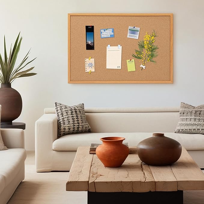 2 Pack Cork Board Bulletin Board 30" x 42", Oak Framed 4x3 Corkboard, Office Board for Wall Decor, Large Wall Mounted Notice Pin Board with 30 Push Pins for School, Home & Office