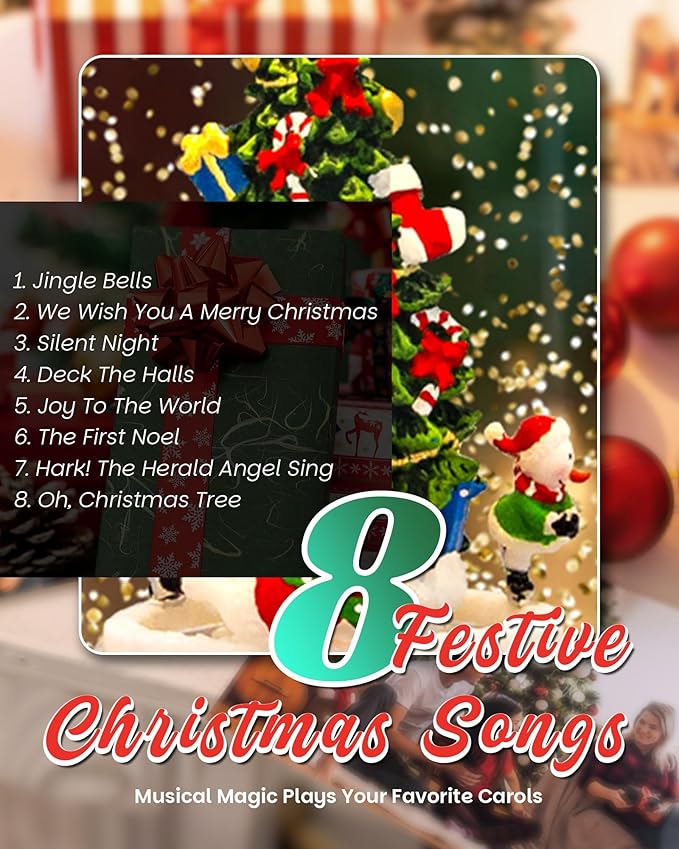 Christmas Tree Snow Globe Light up Lantern with 8 Songs, 10.8" White Rotating Electric Christmas Snow Globes for Kids Adults, 6H Timer & Dual Power, Snowglobes Christmas Decorations Indoor Gifts