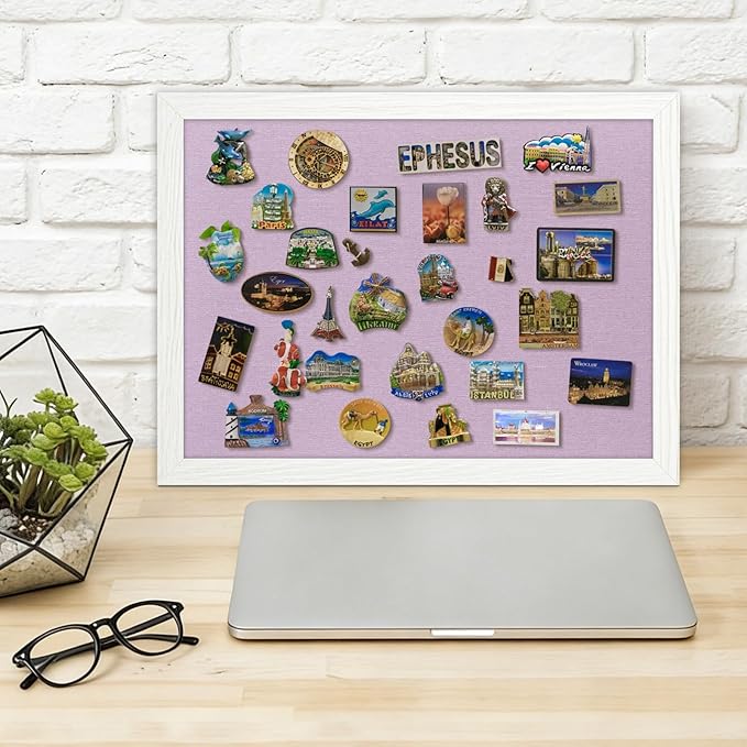 DOLLAR BOSS Bulletin Boards with Linen 1-Pack 16''X 12'' Double-Sided Cork Board for Walls Wood Framed Bulletin Boards, Small Pin Board for Home Kitchen Office Decorative Hanging 10 Pushpins, Purple