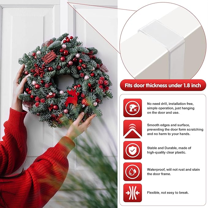 12" Wreath Hangers for Front Door,Non Scratch Wreath Door Hanger,Over The Door Hooks Hanger Easter Fall Halloween Christmas Decorations Indoor Outdoor,Welcome Sign for Front Door Decor,1 Pack